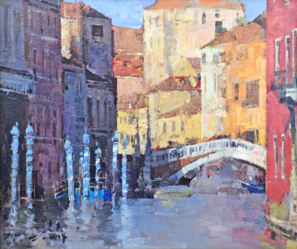 American Legacy Fine Arts presents "Hidden Canals, Venice" a painting by Jove Wang.