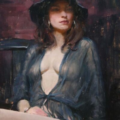 American Legacy Fine Arts presents "Ava in Sheer Blue" a painting by Jeremy Lipking.