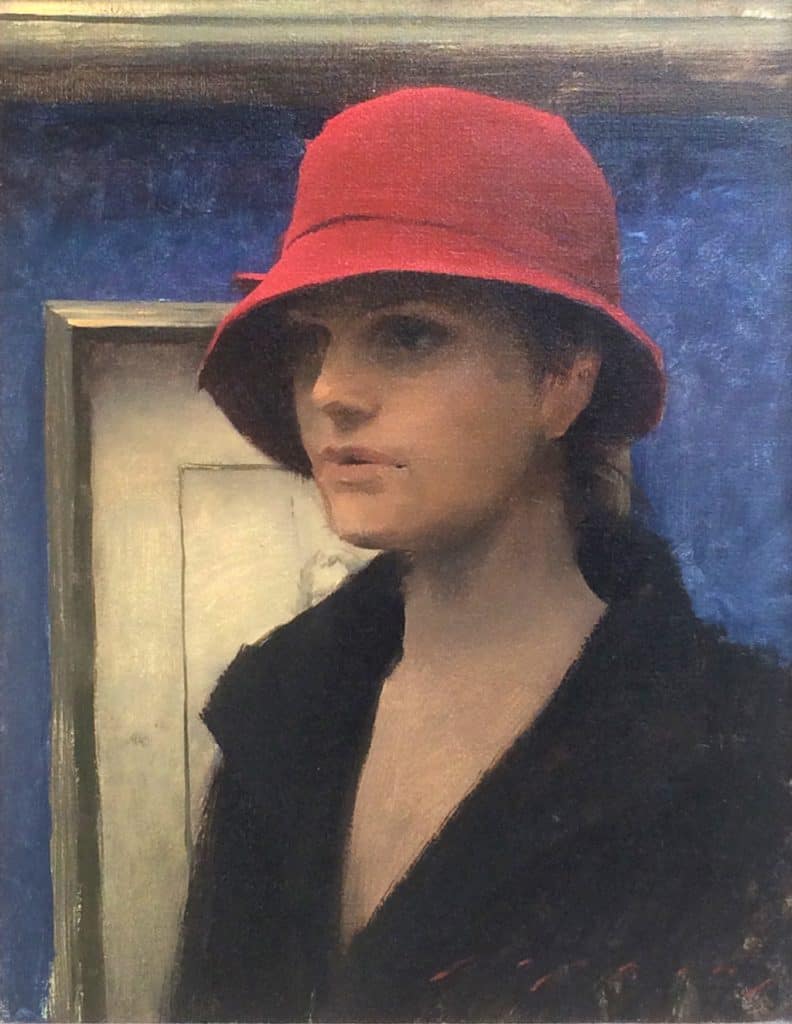 American Legacy Fine Arts presents "Girl with a Red Hat" a painting by Jeremy Lipking.