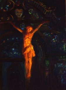 American Legacy Fine Arts presents "Light in Serra Chapel; Mission San Juan Capistrano" a painting by Peter Adams.