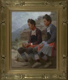 American Legacy Fine Arts presents "Day Dreamers: Miao Girls from Basha, Guizhou Province" a painting by Mian Situ.