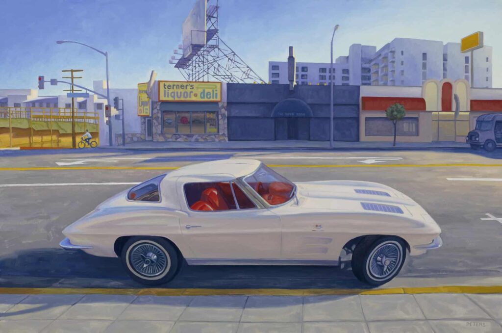 American Legacy Fine Arts presents "Corvette on Sunset" a painting by Tony Peters.