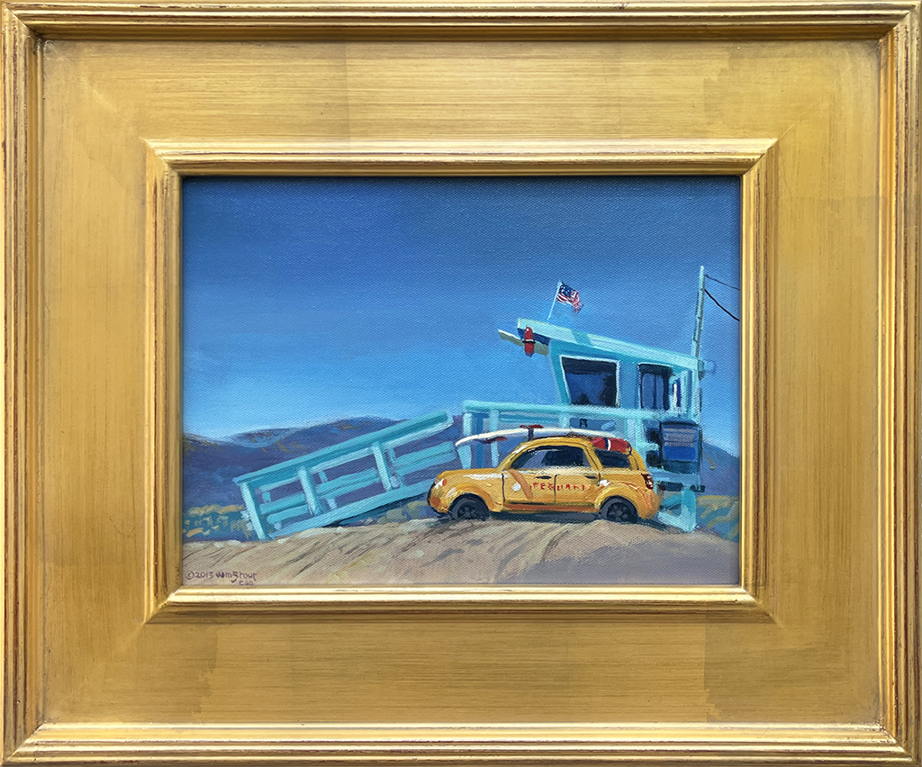 William Stout Artist Oil Painting lifeguard station, beach , summer, surfboard