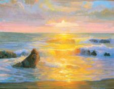 American Legacy Fine Arts presents "Autumn Sunset; Crystal Cove" a painting by Peter Adams.