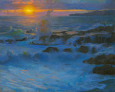 American Legacy Fine Arts presents "Surge at Sunset" a painting by Peter Adams.