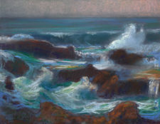 American Legacy Fine Arts presents "Surging Waves at Treasure Island Laguna Beach" a painting by Peter Adams.