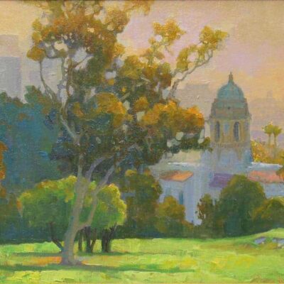 American Legacy Fine Arts presents Hazy Sunrise over El Rodeo Tower a painting by Peter Adams