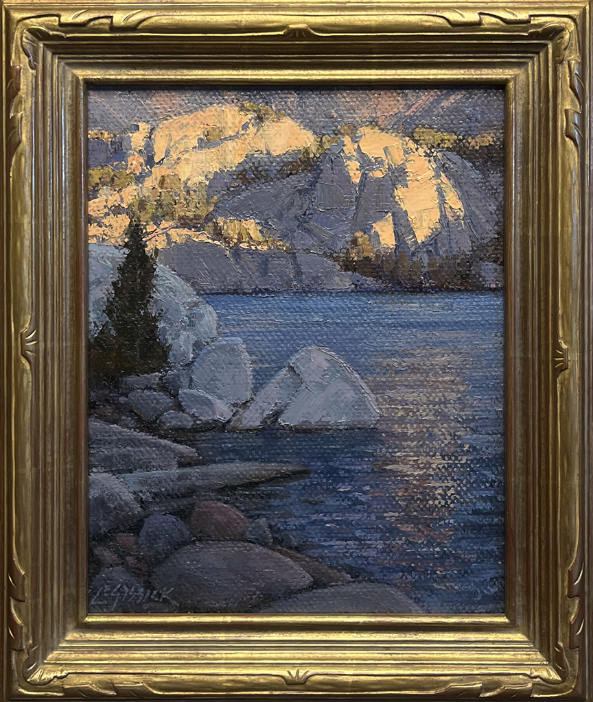 Jean LeGassick Artist Oil painting mountains, lake, trees, boulders