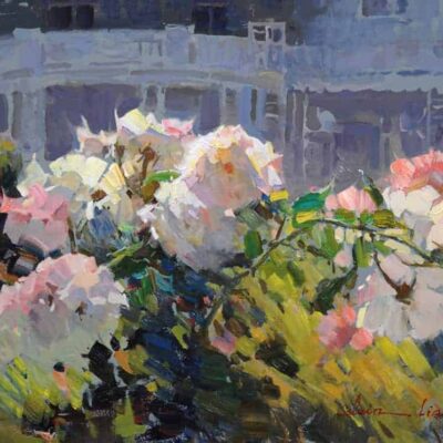 American Legacy Fine Arts presents "The Roses in Front of the Club" a painting by Calvin Liang.