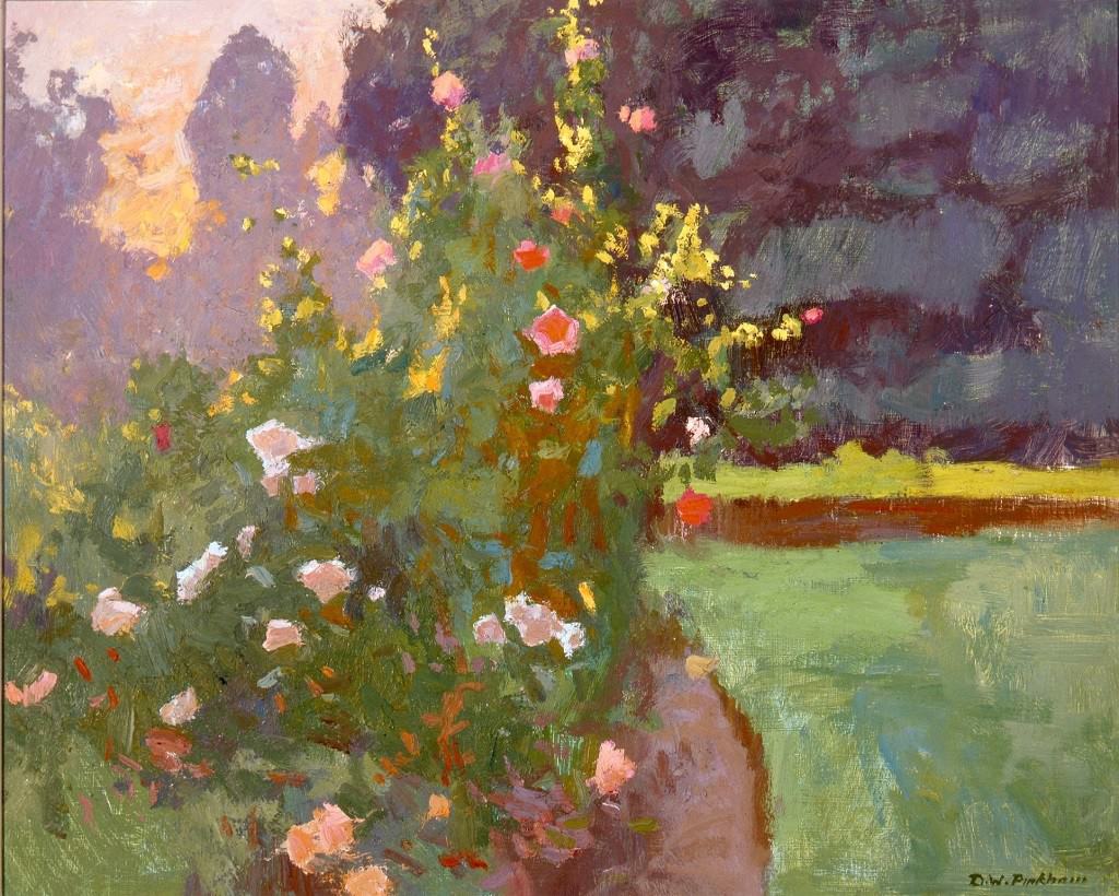 American Legacy Fine Arts presents "Huntington Rose Garden at Sunset" a painting by Daniel W. Pinkham.