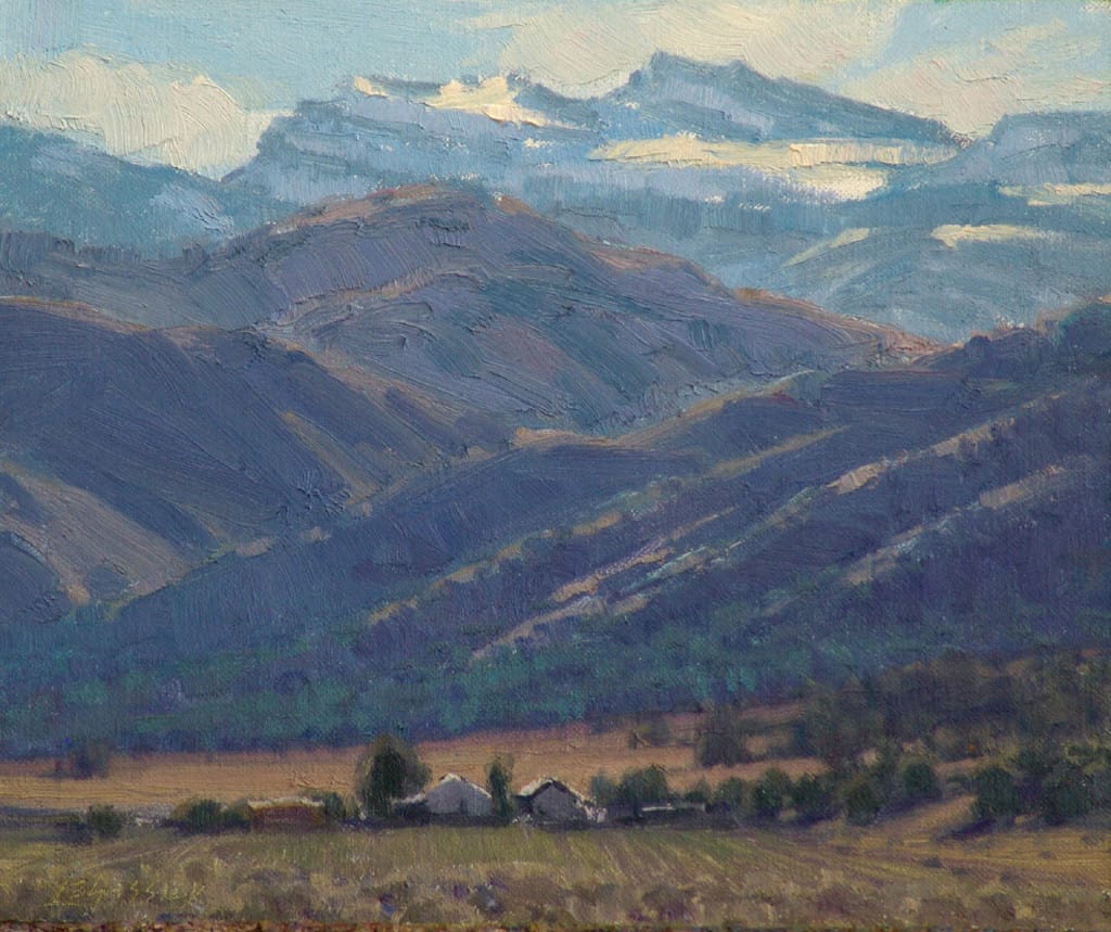 American Legacy Fine Arts presents "Beneath Warren Peak; Surprise Valley Near Cedarville, CA" a painting by Jean LeGassick.