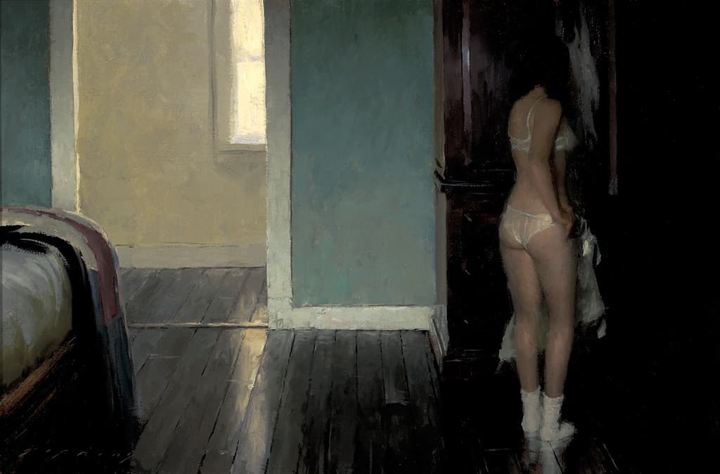 American Legacy Fine Arts presents "Le Matin; In the Artist’s Bedroom" a painting by Jeremy Lipking.