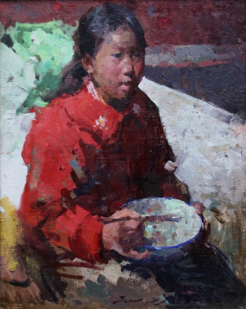 American Legacy Fine Arts presents "Breakfast" a painting by Jove Wang.