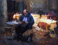 American Legacy Fine Arts presents "Bistro de Provence" a painting by Jove Wang.