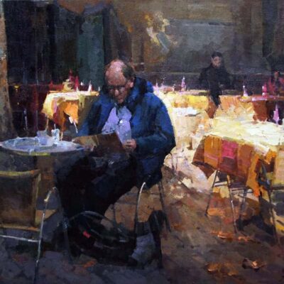 American Legacy Fine Arts presents "Bistro de Provence" a painting by Jove Wang.