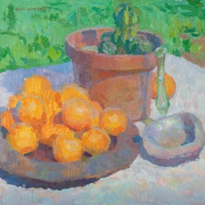 American Legacy Fine Arts presents "Still Life with Oranges and Abalone Shell" a painting by Eric Merrell.