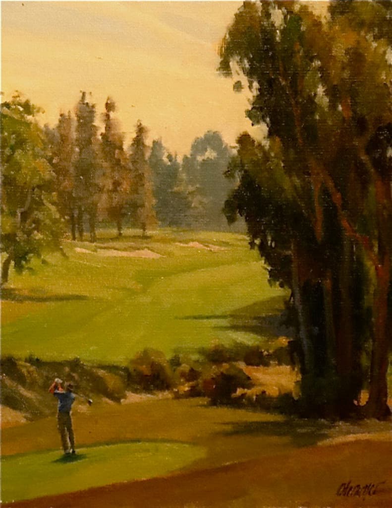 American Legacy Fine Arts presents "Teeing Off" a painting by Michael Obermeyer.