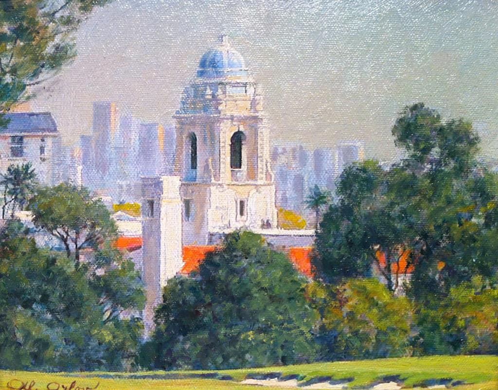American Legacy Fine Arts presents "View of El Rodeo School; Los Angeles" a painting by Alexander V. Orlov.