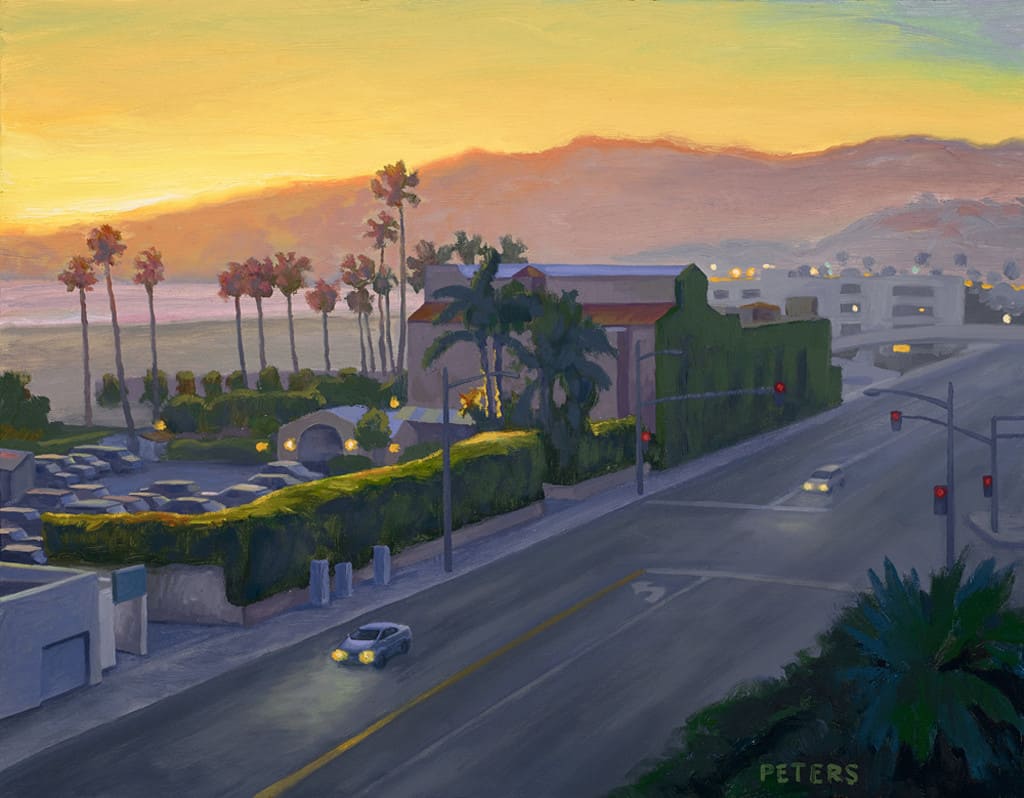 American Legacy Fine Arts presents "Santa Monica Beach Nocturne" a painting by Tony Peters.