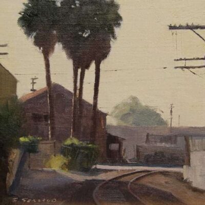 American Legacy Fine Arts presents "Industry Palms; Downtown Los Angeles" a painting by Frank Serrano.