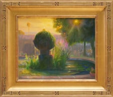American Legacy Fine Arts presents "Mission Fountain at Sunset" a painting by Peter Adams.