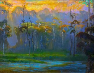 🌅 Opening Today!
Mastering the Mood: Atmospheric Emotion
April 24 - June 6⁠

“The towering eucalyptus groves of Hosp Grove Park in Carlsbad have long drawn me to this serene setting. At sunrise, the first light silhouettes their graceful forms before gently illuminating the still waters of Buena Vista Lagoon below.
In this fleeting moment, the lingering shadows of night yield to the quiet radiance of morning—an atmosphere imbued with a sense of renewal, energy, and quiet promise.”
—Peter Adams

Peter Adam’s “Sunrise Over Buena Vista Lagoon” is one of many evocative artworks featured in our group exhibition, Mastering the Mood: Atmospheric Emotion. 
We invite you to view the exhibition now through our Linktree!

Painting by Peter Adams
“Sunrise Over Buena Vista Lagoon”
Oil on panel, 16” x 20”
Available through American Legacy Fine Arts⁠ at the link in our linktree. 

#featuredartist #fineartexhibition #pleinairart #atmosphericlandscape #nowonview