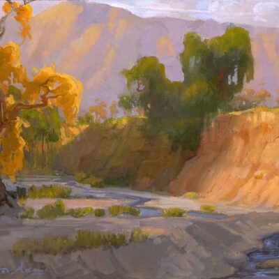 American Legacy Fine Arts presents "Arroyo Wash in front of Brown Mountain" a painting by Peter Adams.