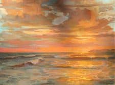American Legacy Fine Arts presents "Autumn Sunset; St. Malo beach" a painting by Peter Adams.