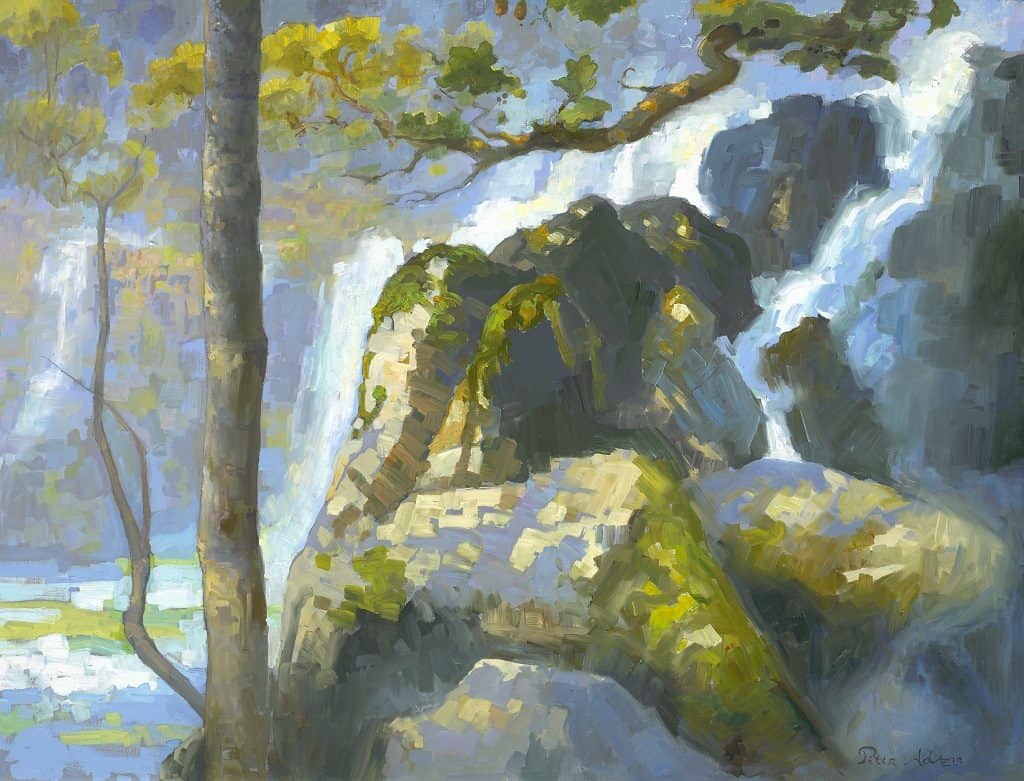 American Legacy Fine Arts presents "Chilnuhuana Falls' a painting by Peter Adams.