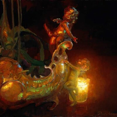 American Legacy Fine Arts presents "Cupids Ascending the Silver Ark" a painting by Peter Adams.