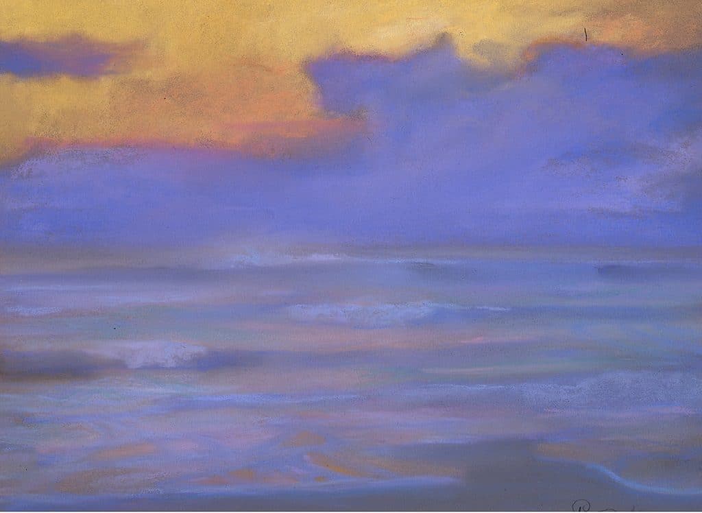 American Legacy Fine Arts presents "Evening Fog Bank at Zuma" a painting by Peter Adams.