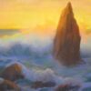 American Legacy Fine Arts presents, "Monoliths at Sunset Sharks Cove Catalina" a painting by Peter Adams.