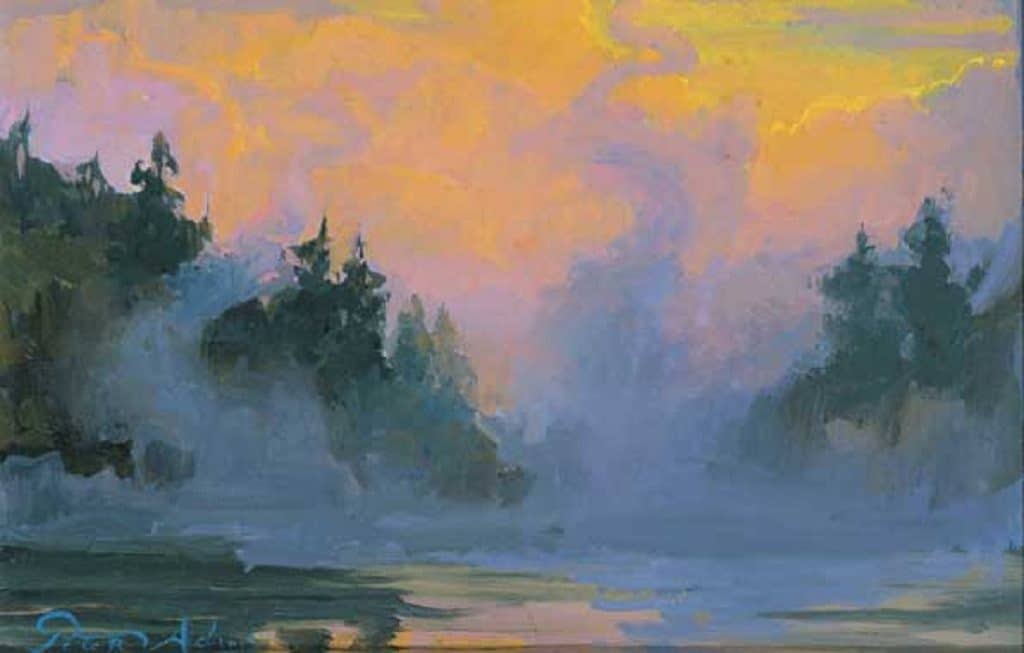American Legacy Fine Arts presents "Morning Mist; Yellowstone National Park" a painting by Peter Adams.