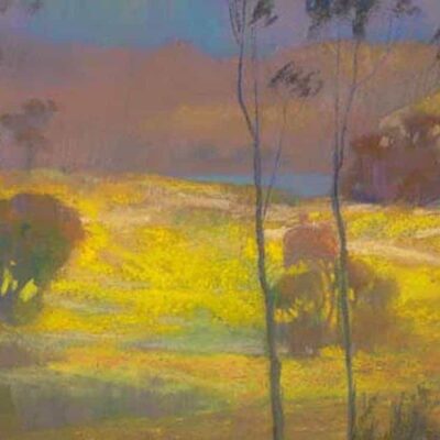 American Legacy Fine Arts presents "Mustard Field; Batiquitos Lagoon" a painting by Peter Adams.