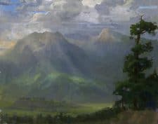 American Legacy Fine Arts presents "Storm Break over Little Bear and Mt. Blanca" a painting by Peter Adams.