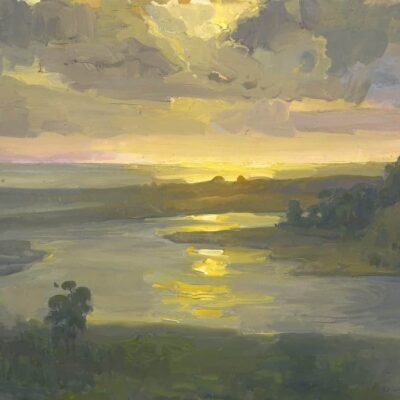 American Legacy Fine Arts presents "Sunset over Batiquitos Lagoon" a painting by Peter Adams.