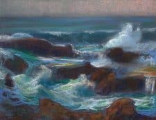 American Legacy Fine Arts presents "Surging Waves at Treasure Island; Laguna Beach" a painting by Peter Adams.
