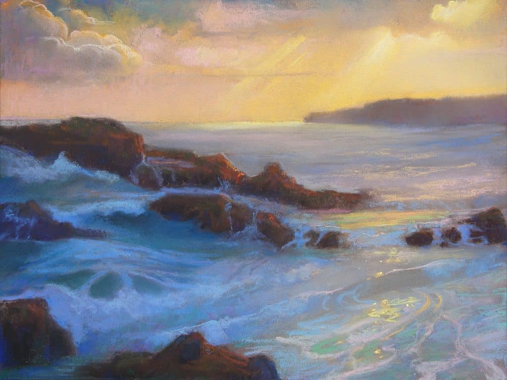 American Legacy Fine Arts presents "Winter Evening Light, Abalone Cove, Palos Verdes" a painting by Peter Adams.