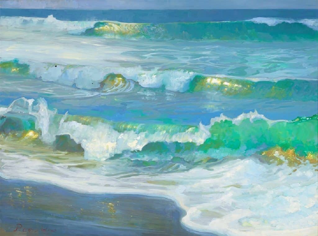 American Legacy Fine Arts presents " Light on Morning Waves" a painting by Peter Adams.