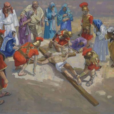 American legacy Fine Arts presents "14 Stations of the Cross (11) Jesus is Nailed to the Cross" a painting by Peter Adams.