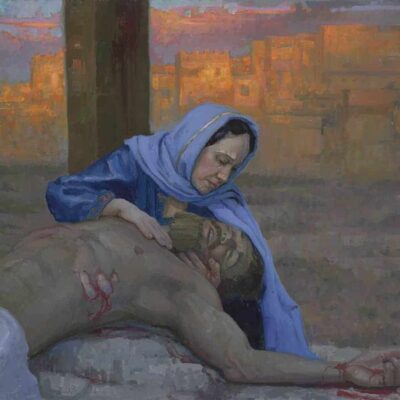 American Legacy Fine Arts presents "14 Stations of the Cross (13) Jesus is Taken Down from the Cross" a painting by Peter Adams.