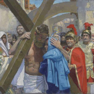 American Legacy Fine Arts presents "14 Stations of the Cross (4) Jesus Meets His Mother" a painting by Peter Adams.