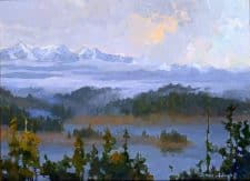 American Legacy Fine Arts presents"Cloud Opening over Trinity Alps; Shasta, California" a painting by Peter Adams.
