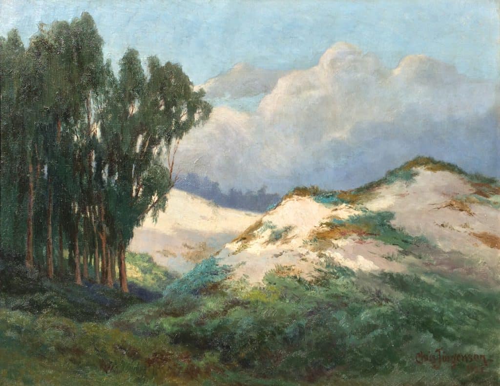 American Legacy Fine Arts presents "Sand Dunes and Eucalyptus Trees" a painting by Christian A. Jorgensen