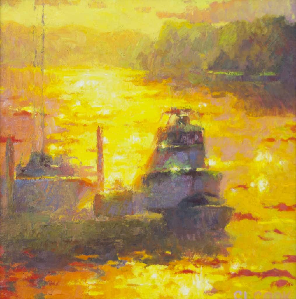 American Legacy Fine Arts presents "Harbor of Gold" a painting by Christopher Cook.