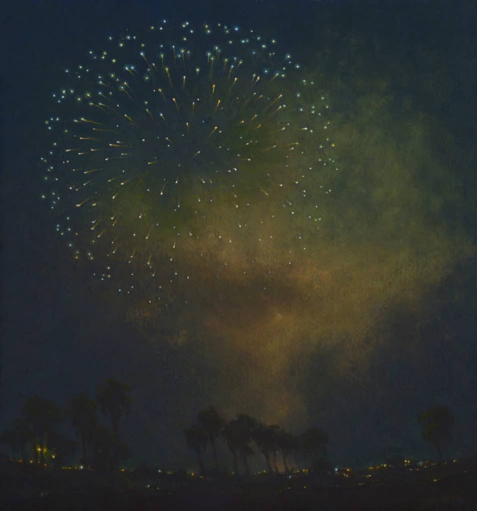 American Legacy Fine Arts presents "Aerial Celebration in Blue" a painting by Jennifer Moses.