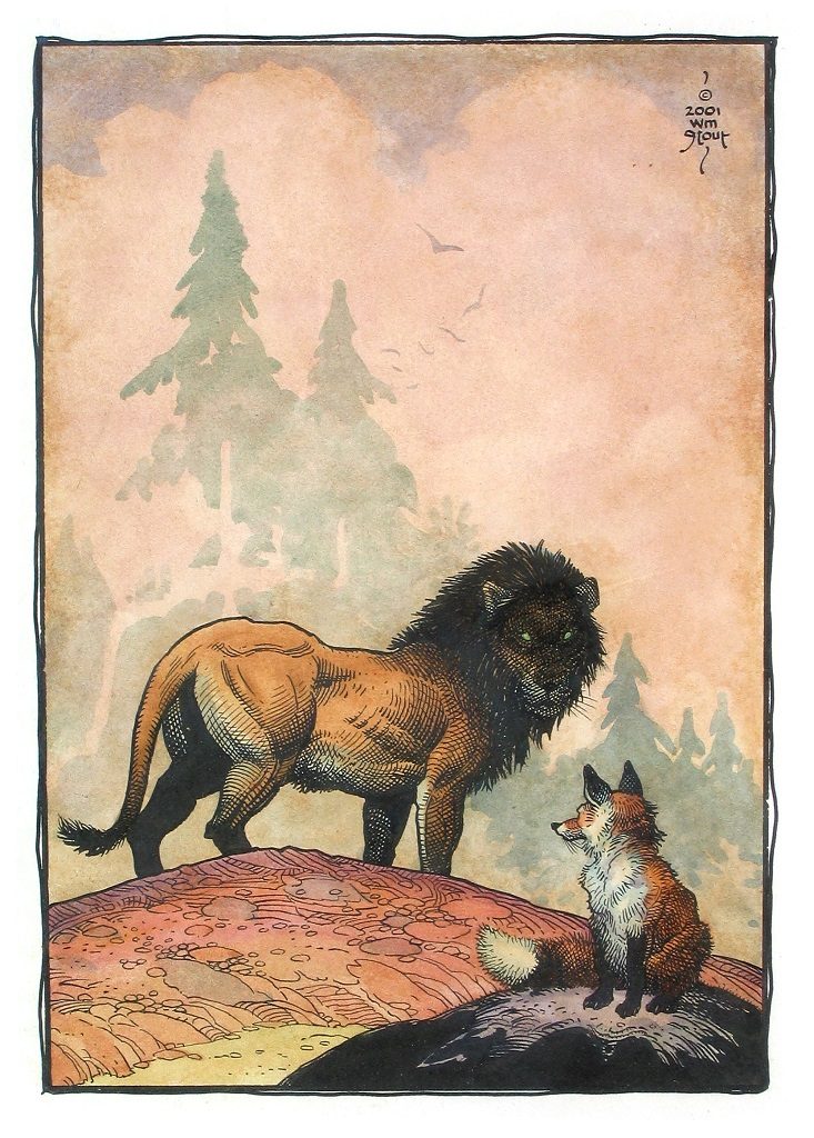American Legacy Fine Arts presents " The Lion and the Fox" a painting by William Stout.