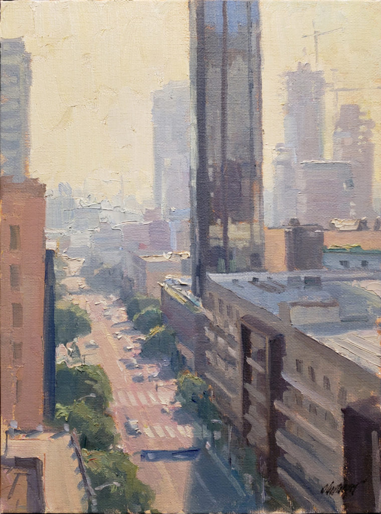 American Legacy Fine Arts presents "Down Olive; Los Angeles" a painting by Michael Obermeyer.