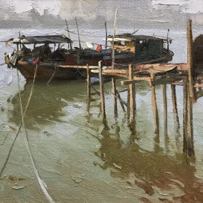 American Legacy Fine Arts presents "At the Dock" a painting by Albin Veselka.