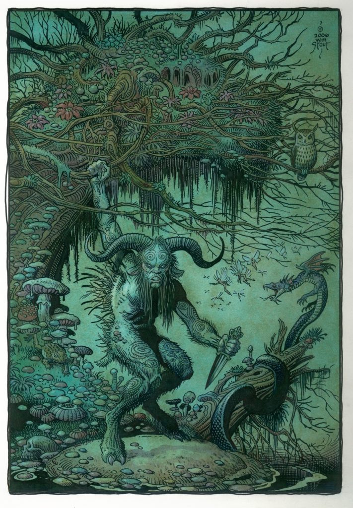 American Legacy Fine Arts presents "The Faun (Pan)" a painting by William Stout.